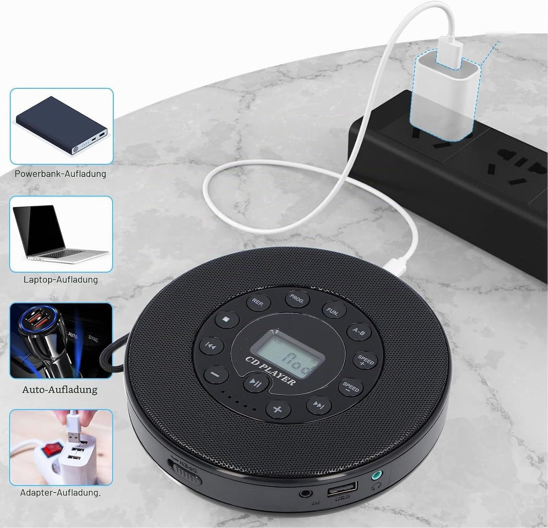 Tragbarer CD-Player mit Lautsprecher, Wiederaufladbarer Anti-Skip-Bluetooth-CD-Player, Integriertes