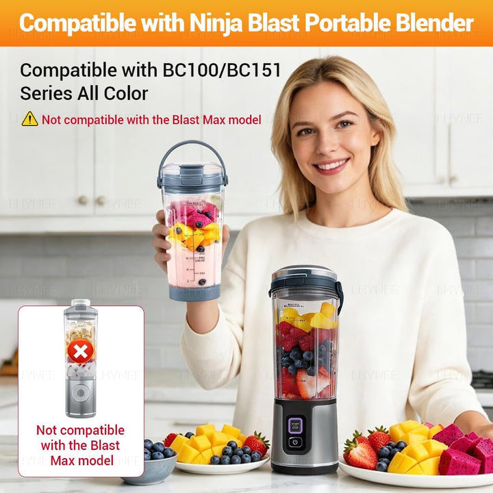 Mixbecher 530ml Kompatibel für Ninja Blast BC100/BC151 Serie,Auslaufsicher Blau, Blau