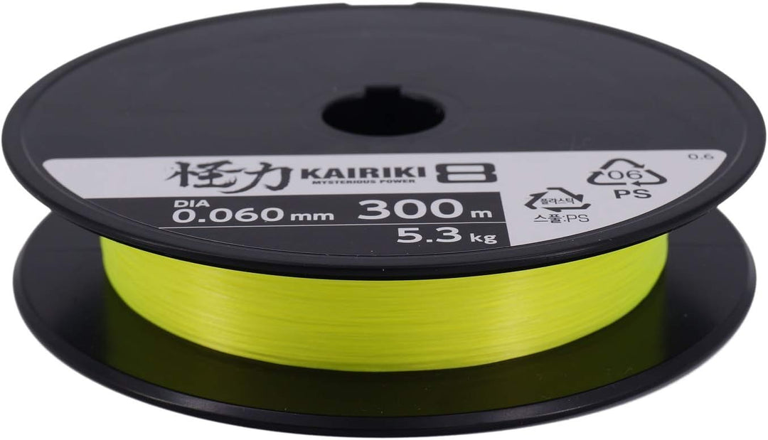 Shimano Kairiki 8, 300 Meter, Gelb, geflochtene Angelschnur, 59WPLA68R3 0.06mm / 5.3kg, 300m, 0.06mm