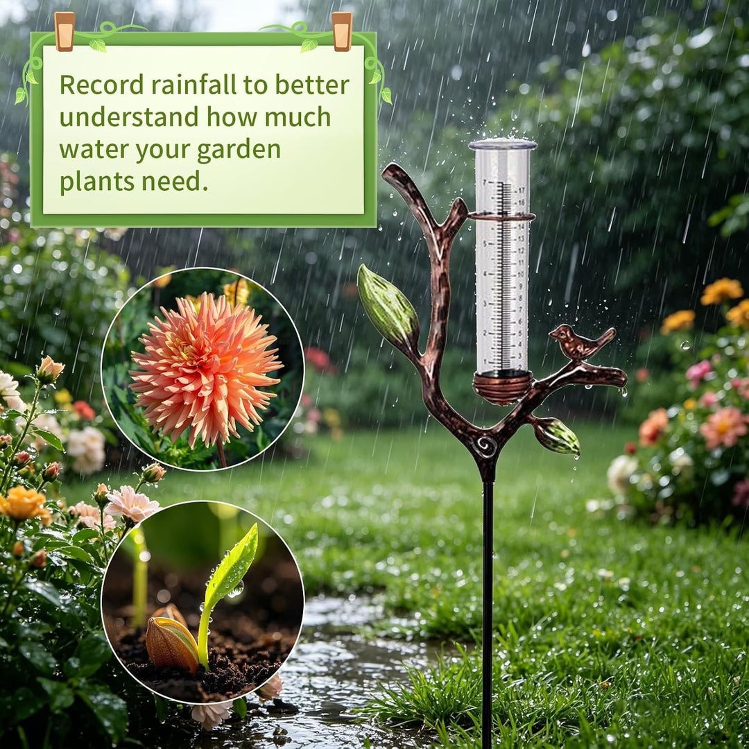 Regenmesser für Garten, Gartendekoration Regenmesser Glasregenwasserzähler, Gartenstecker Elf Stehen