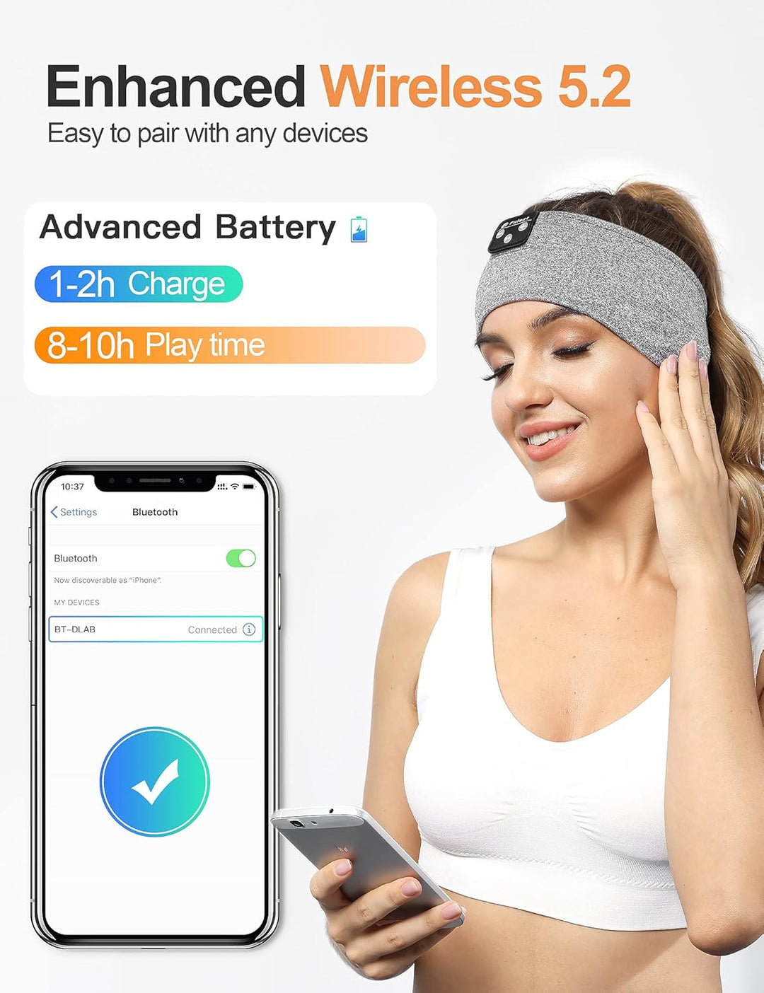 Schlafkopfhörer, Bluetooth-Stirnband, Schlafkopfhörer, Sport-Kopfband, Lange Spielzeit, Schlaf-Heads