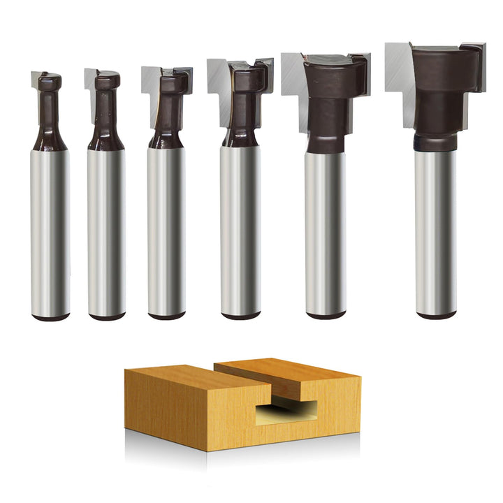 6-tlg. T-Nutfräser-Set 8mm Schaft – Hartmetall T Nut-Fräser Oberfräse, T-Track Schlitz, für Holz, Ho