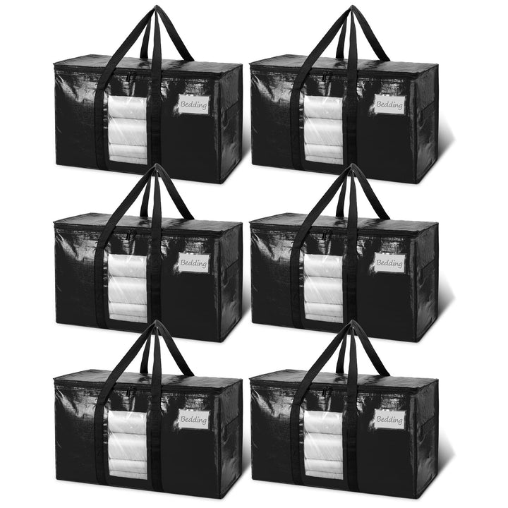 TAILI Extra Grosse Umzugstasche 6 PCS, Robuste Aufbewahrungstasche, Schwarz 6 Pack Schwarz, 6 Pack S