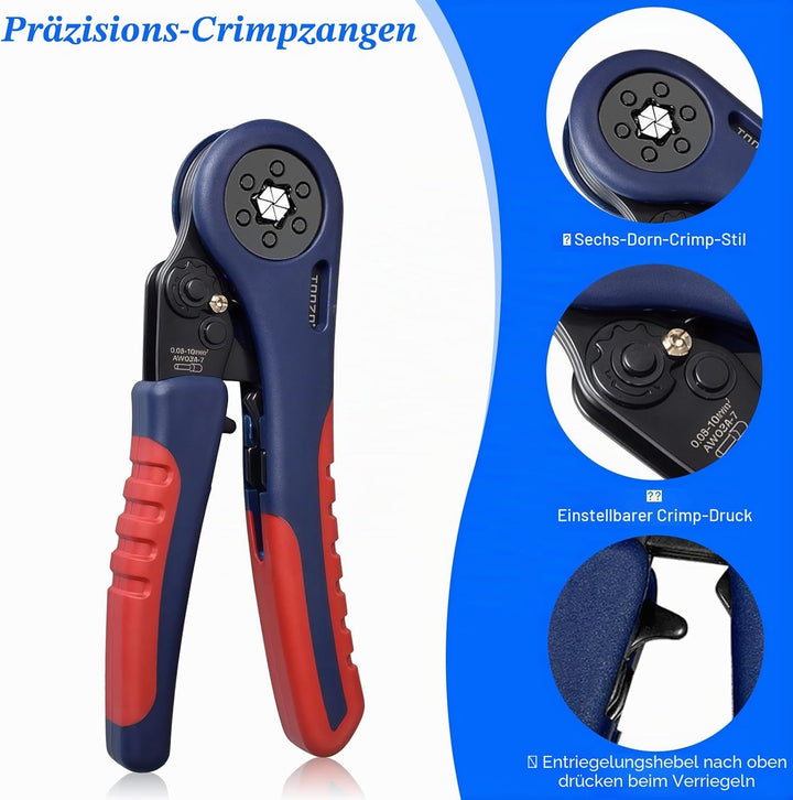 Crimpzangen-Satz mit Aderendhülsen-Set für 0,08-10 mm² Zange Sechskant Presszange Aderendhülsen-Set
