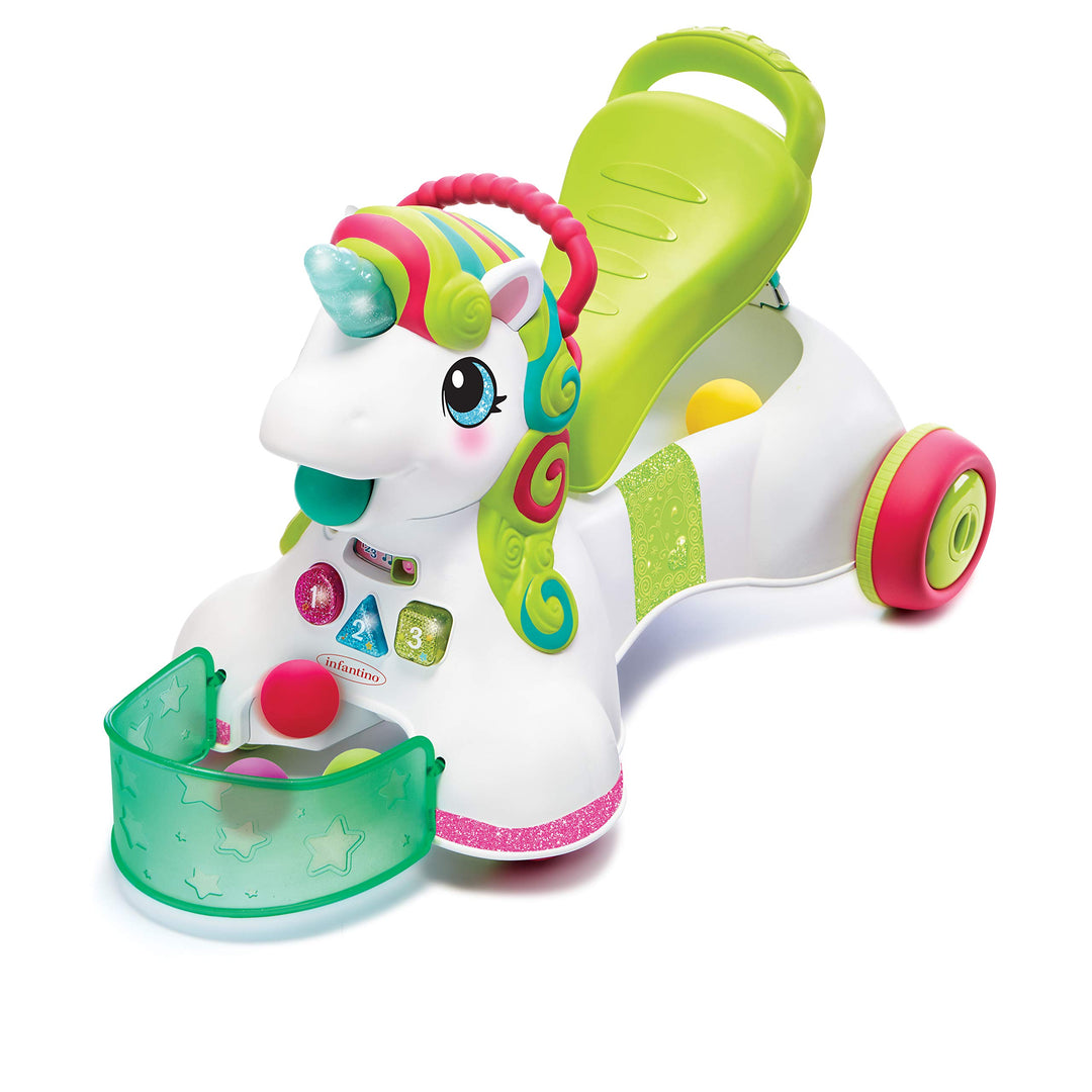 INFANTINO - Interactive Unicorn Carrier/Walker - with 5 Balls - 3 Sounds and Light Modes - Multicolo