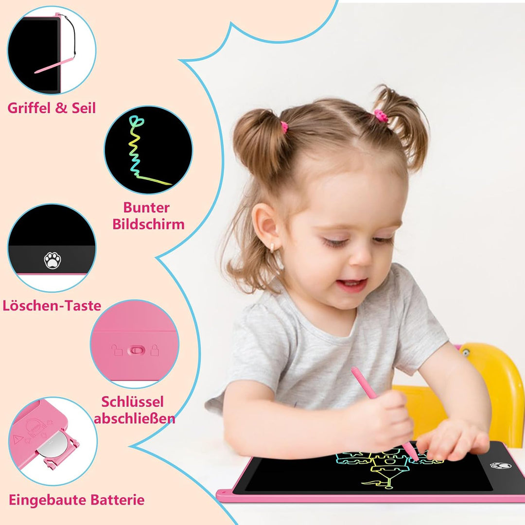 Zaubertafel 8.5 Zoll, 4 Stück LCD Schreibtafel für Kinder, Löschbar Abschliessbar Maltafel, Augensch