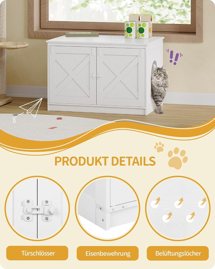 Hzuaneri Katzenklo Schrank, Katzenschrank, Katzentoilette mit Herausnehmbarer Trennwand, Katzenhaus,