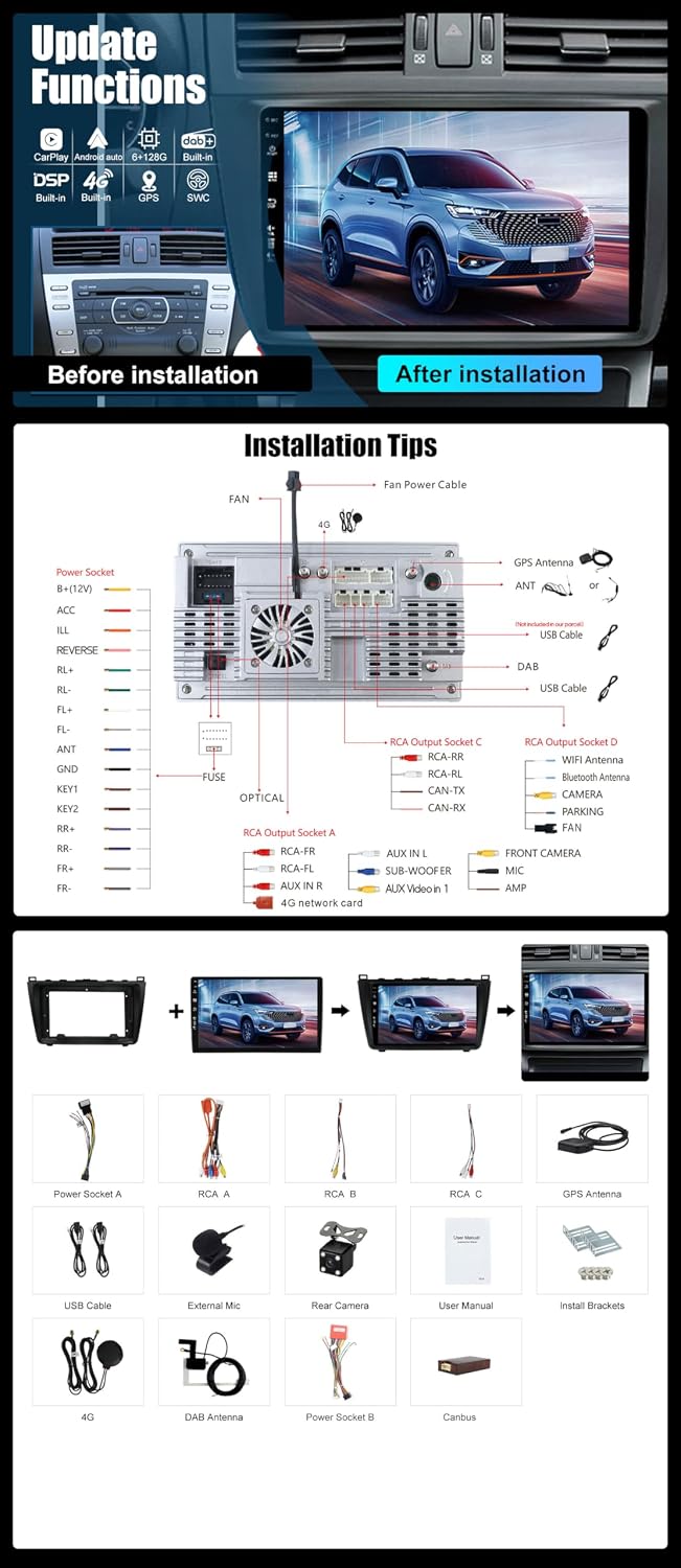 Eingebaut 4G LTE &amp; DAB | Android 15 Autoradio für Mazda 6 Rui Wing (2007-2012) | 6G+128G | Carplay &amp;