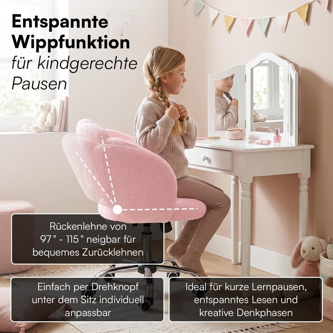 Bellabino Meli Kinderschreibtischstuhl Wolkenform, Rosa, höhenverstellbar, Rosa