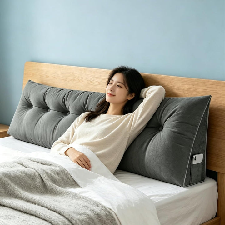 Rückenkissen 160 cm Breit - Lesekissen für Bett und Sofa Keilkissen Rückenpolster Kissen mit Waschba