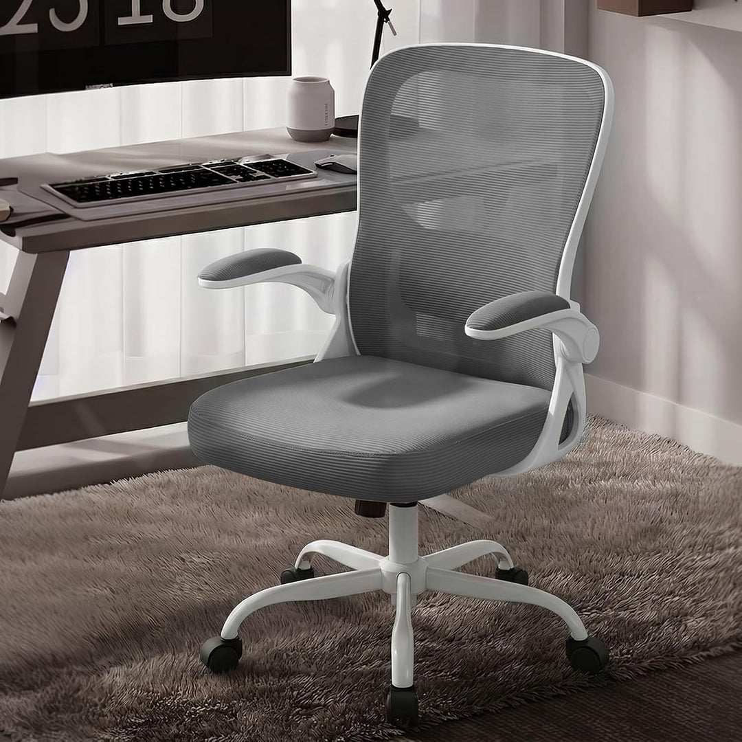 Ergonomischer Bürostuhl mit hochklappbaren Armlehnen, Grau, Grau