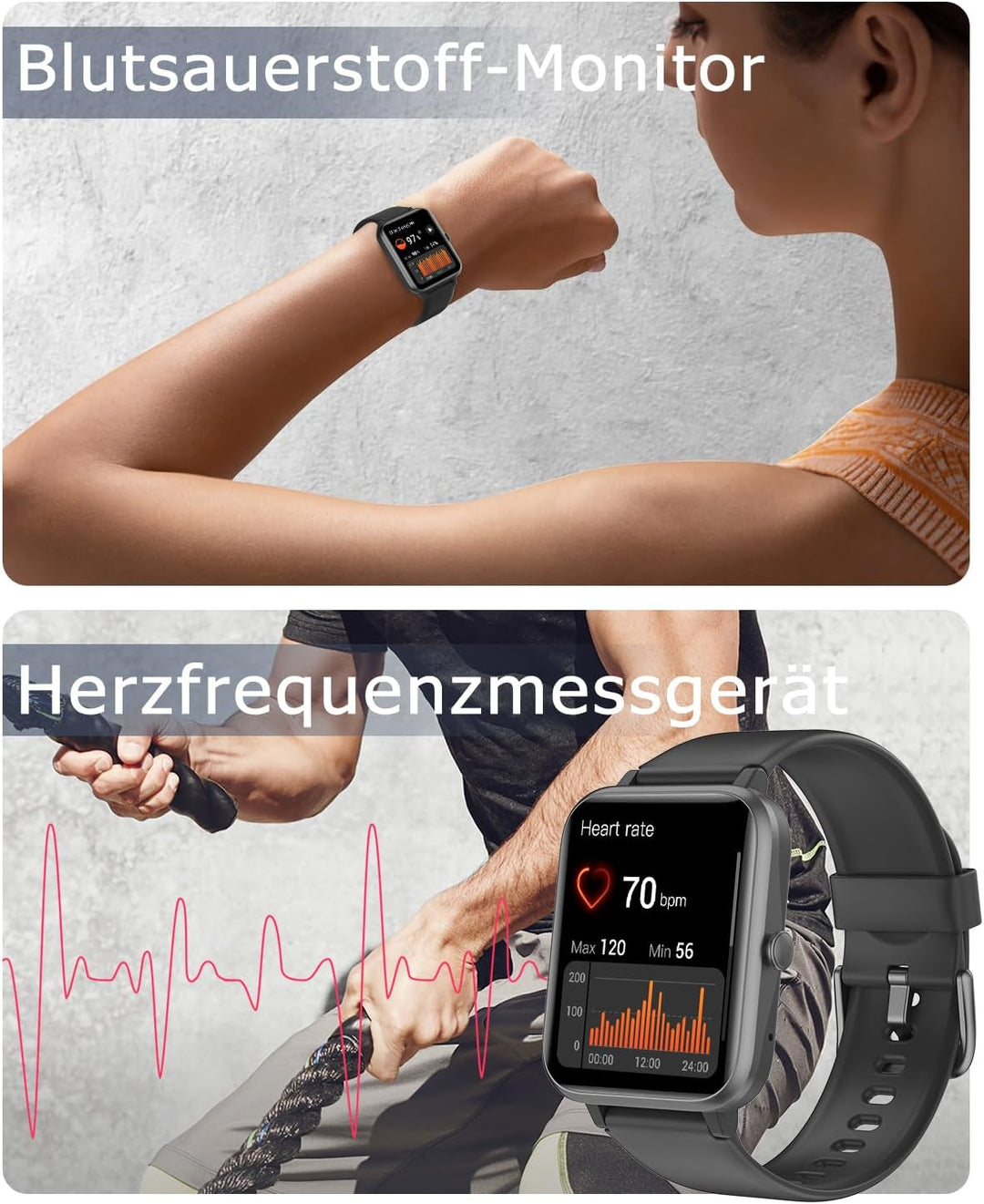 GRV Smartwatch für Damen Herren mit Telefonfunktion,Fitnessuhr mit Pulsmesser SpO2 Schlafmonitor Sch