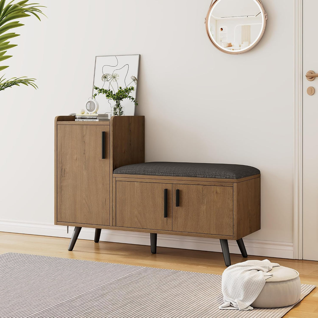 ModernLuxe Schuhbank mit Stauraum – Schuhschrank mit 3 Türen und gepolsterter Sitzfläche, für Eingan