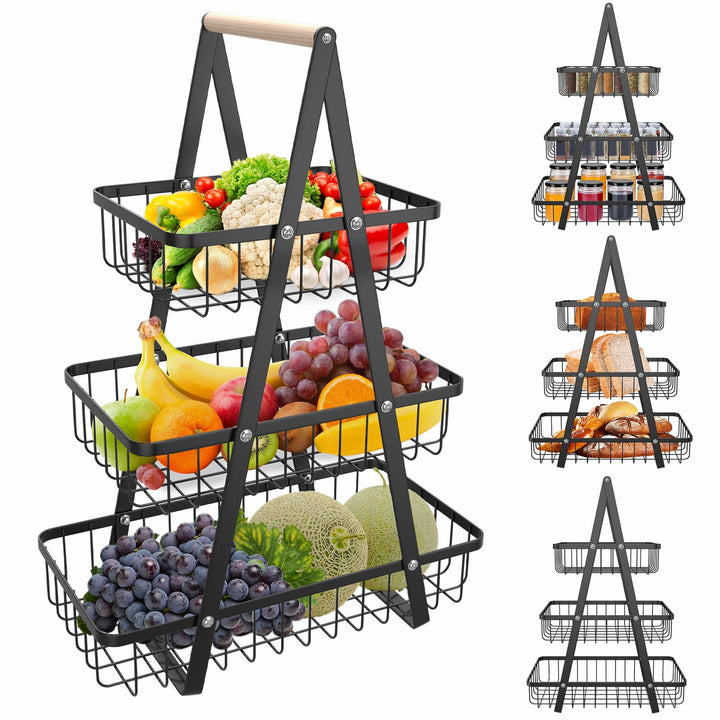 AufuN Obst Etagere, 3 Stöckig Obstkorb Rack Obstschale aus Metall, Abnehmbar Obst Halter Küche Ablag