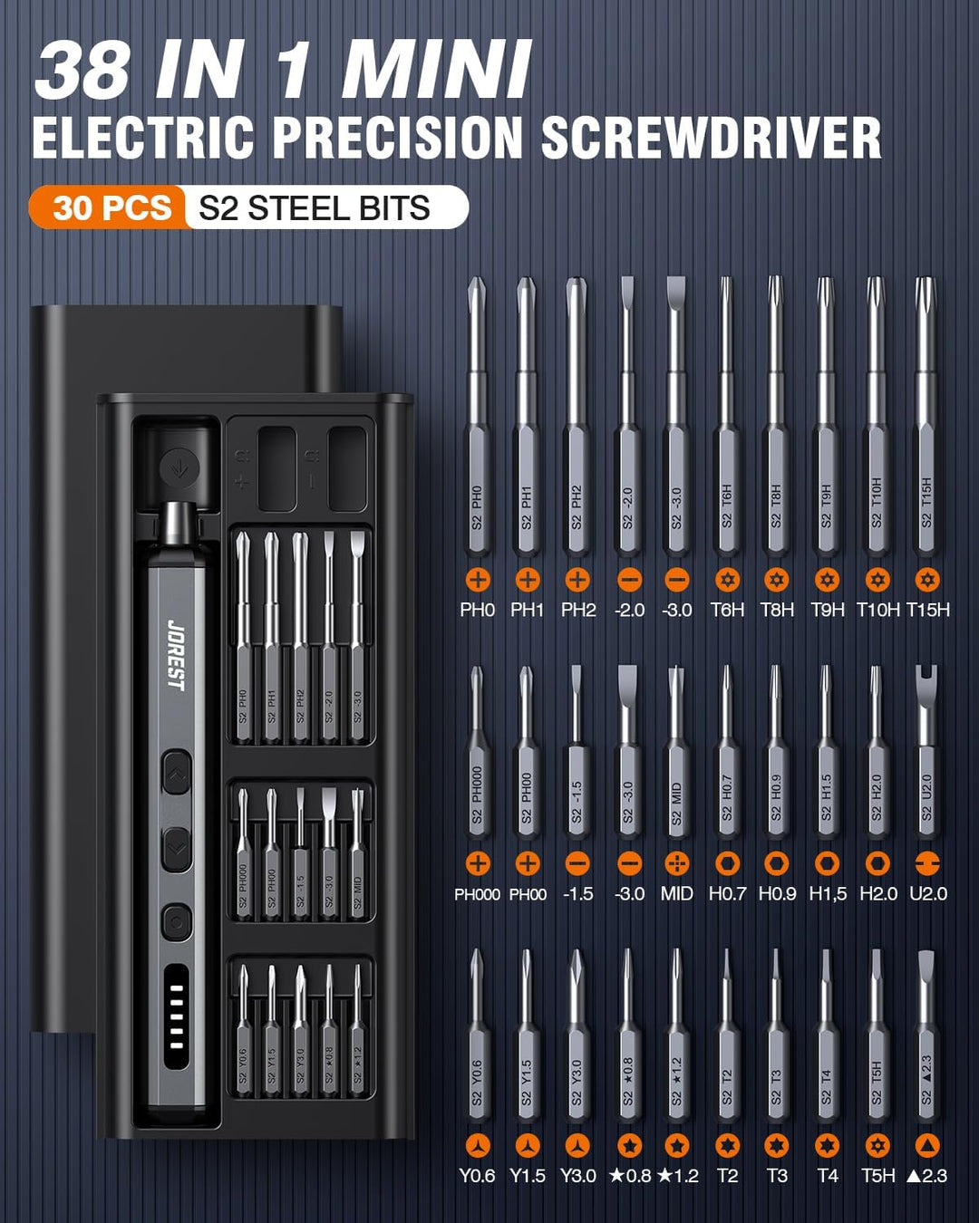 JOREST Mini Elektro Schraubendreher Set, 38 in 1Magnetische Präzisions Schraubendreher Kit, Reparatu