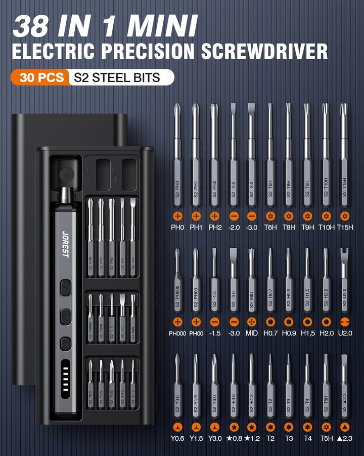 JOREST Mini Elektro Schraubendreher Set, 38 in 1Magnetische Präzisions Schraubendreher Kit, Reparatu