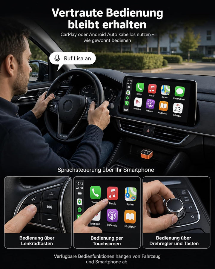 PASKOO 2-in-1 Wireless CarPlay &amp; Android Auto Adapter, USB-A + USB-C 2-in-1 Adapter, 2-in-1 Adapter