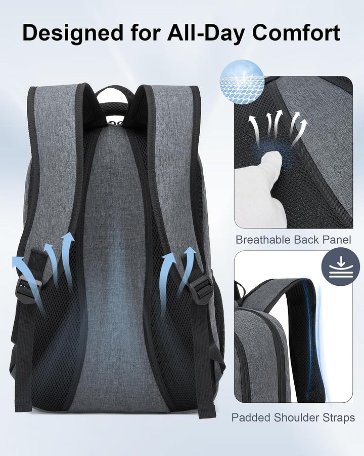 Laptop Rucksack 15,6 Zoll für Herren und Damen, Leichter Business Rucksack Grau, Grau