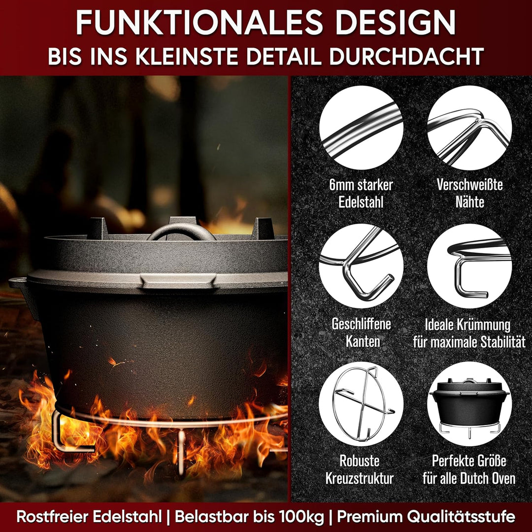 Edelstahl-Untersetzer 20x20 cm - Ablage für Dutch Oven &amp; Kochgeschirr - Stabiler Untergrund auf Kohl
