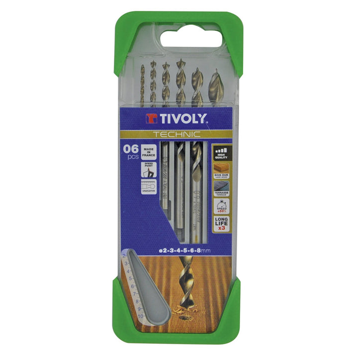 Tivoly Bohrer G13 – Pack von 5 Für Holz, Hohe Leistung, Durchmesser 2, 3, 4, 5, 6, 8 mm)