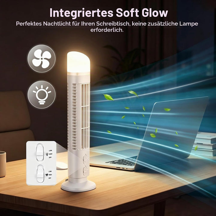 HERCHR Flügelloser Turmventilator, tragbarer Mini-Tischventilator mit USB-Anschluss und sanfter Bele