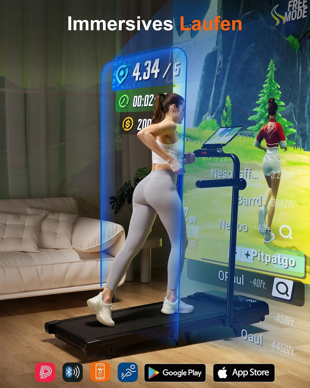 Superun Walking Pad mit Steigung 6% – Laufband für Zuhause max 6km/h &amp; 12km/h mit App und Fernbedien