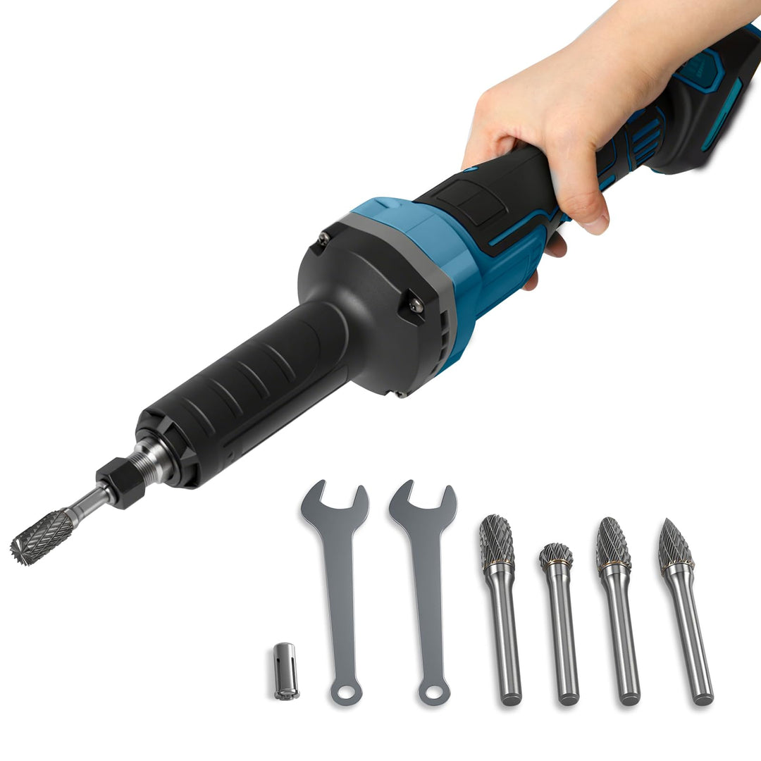 Akku-Schleifmaschine kompatibel mit Makita 18 V, bürstenloser elektrischer Geradschleifer mit 5 Stüc