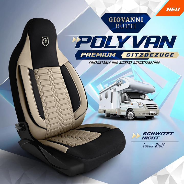 Autositzbezüge Universal für Wohnmobil &amp; Caravan - Vordersitze Auto Sitzbezug Lacoste-Stoff, Beige-S