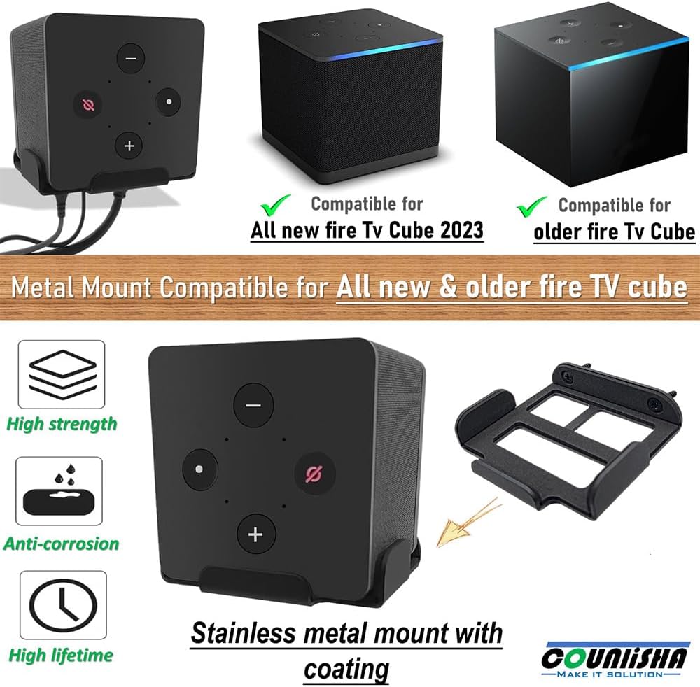 Metall-Wandhalterung für Fire TV Cube 3. Generation (2022), Sichere Stahlhalterung für 1. und 2. Gen