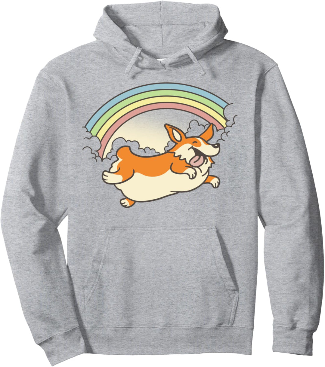Trendy Corgi Rainbow Jump Dog Portrait Pullover Hoodie