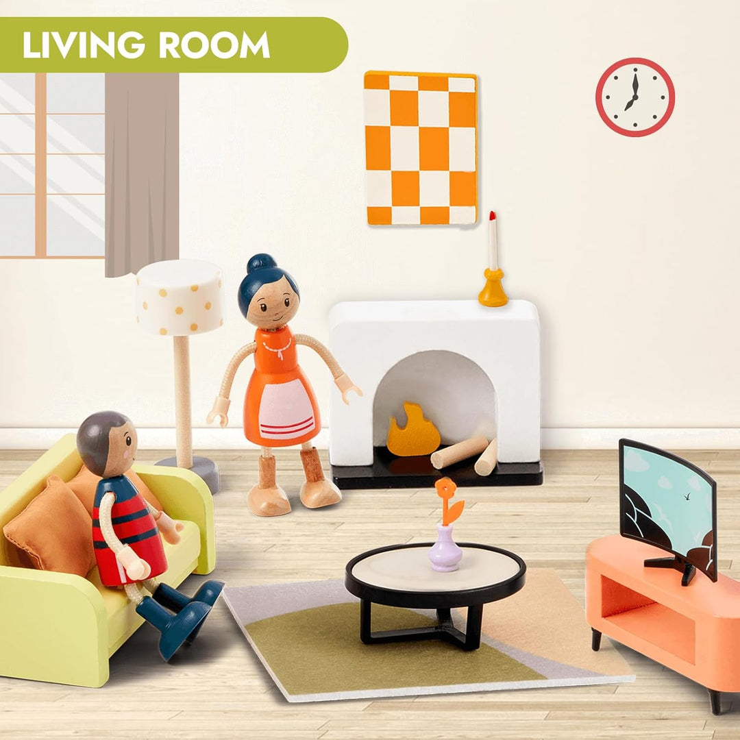 Giant bean Puppenhaus Möbel Holz Set, 85pcs modern mit 6 Zimmern ab 3 J., 85pcs