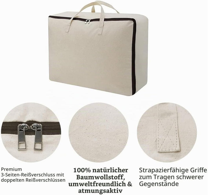 Grosse weiche Bettwäsche Tasche aus Segeltuch, Pullover mit Reissverschluss aus Naturbaumwolle | Auf