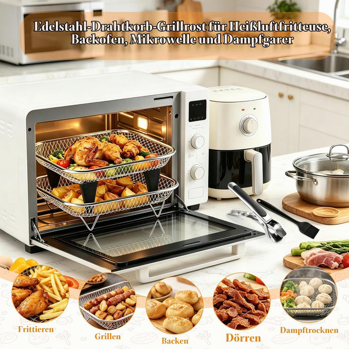 Heissluftfritteuse Zubehör: Airfryer Gitter Eckig Edelstahl