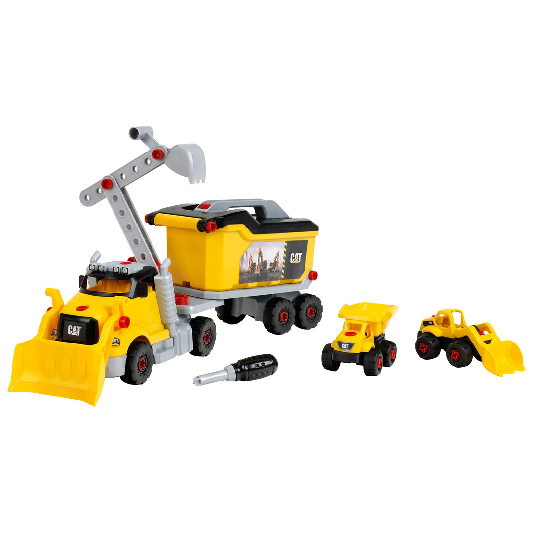 Theo Klein 3252 Caterpillar - Schraubtruck 4 in 1 I Konstruktionsspielzeug mit Werkzeugbox I Inkl. B
