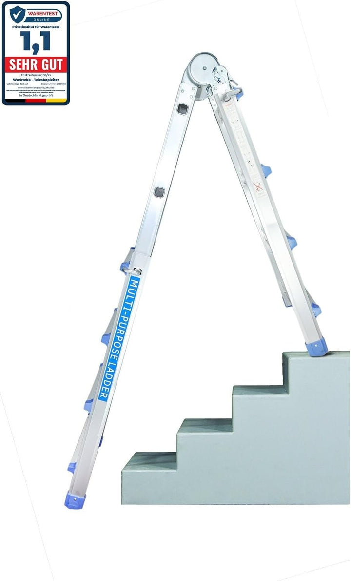 Worktekk® Profi 4/7/14 Teleskopleiter Leiter 14 Sprossen Aluleiter Mehrzweckleiter Klappleiter Bockl