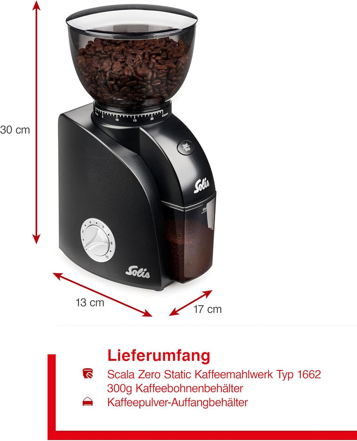 Solis Scala Zero Static Kaffeemühle, Schwarz