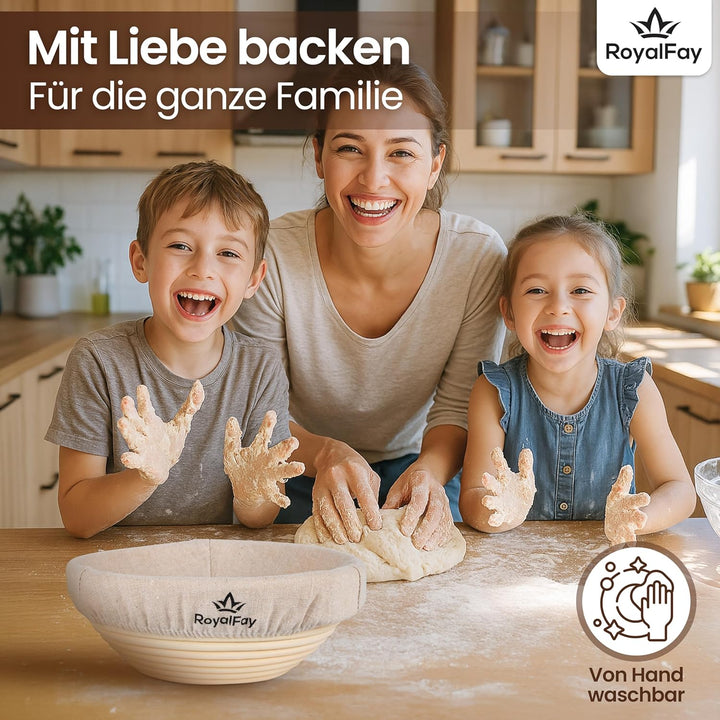 Gärkörbchen rund 23 cm – Brotform aus natürlichem Rattan für Sauerteig und Brotteig – inklusive Lein