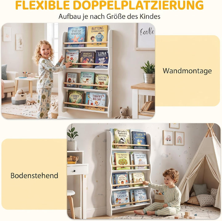 AIYAPLAY Bücherregal Kinder Wandregal mit Kippschutz 60 x 10 x 98 cm Weiss