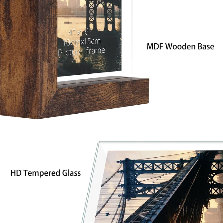 RLAVBL 2er Set Bilderrahmen 10x15 cm, Doppelseitiger Glasbilderrahmen mit L-förmigem MDF-Sockel, für