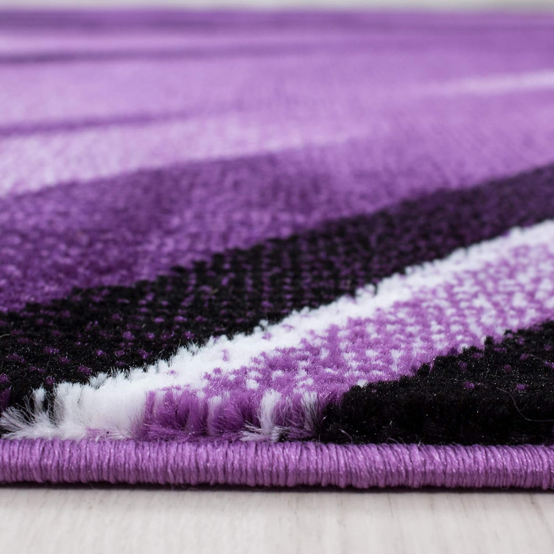 HomebyHome Teppich Wohnzimmer 80x150 cm Läufer Flur Lila Kurzflor Abstrakt Design - Teppich Schlafzi