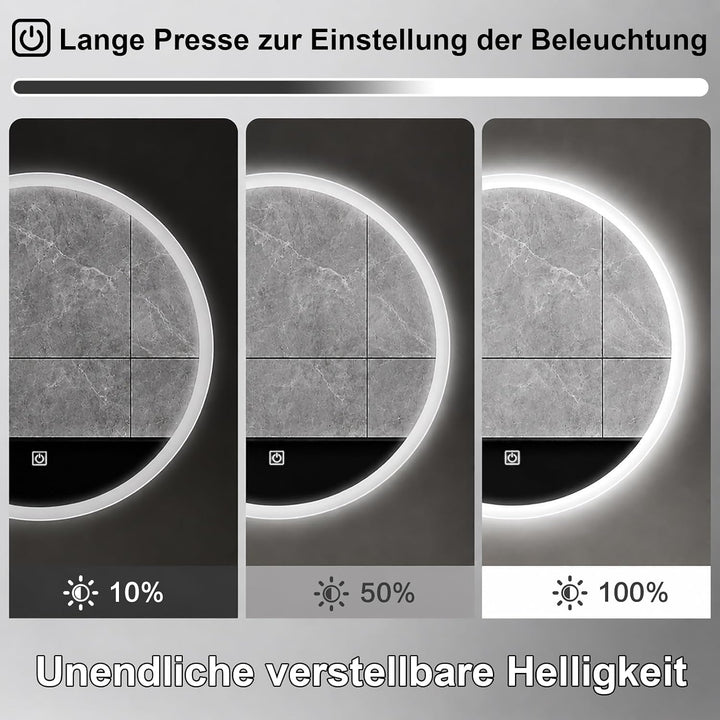 Badspiegel mit Beleuchtung, LED Badezimmer Spiegel Rund 50cm, Dimmbar, 3 Lichtfarben, Touch-Schalter
