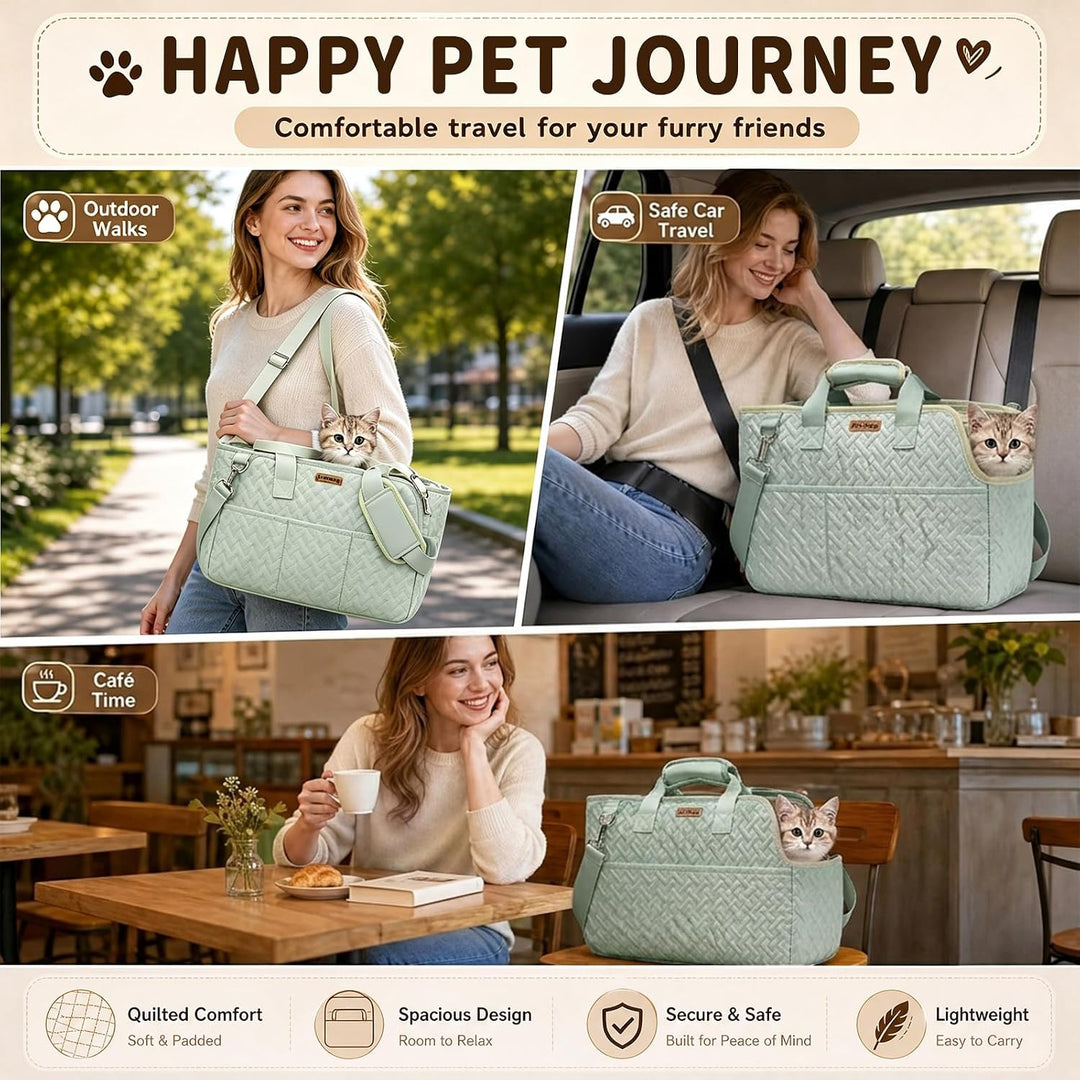 Hundetasche Faltbar Leicht mit Sicherheitsleine Dual Entry für Kleine Grün, Grün