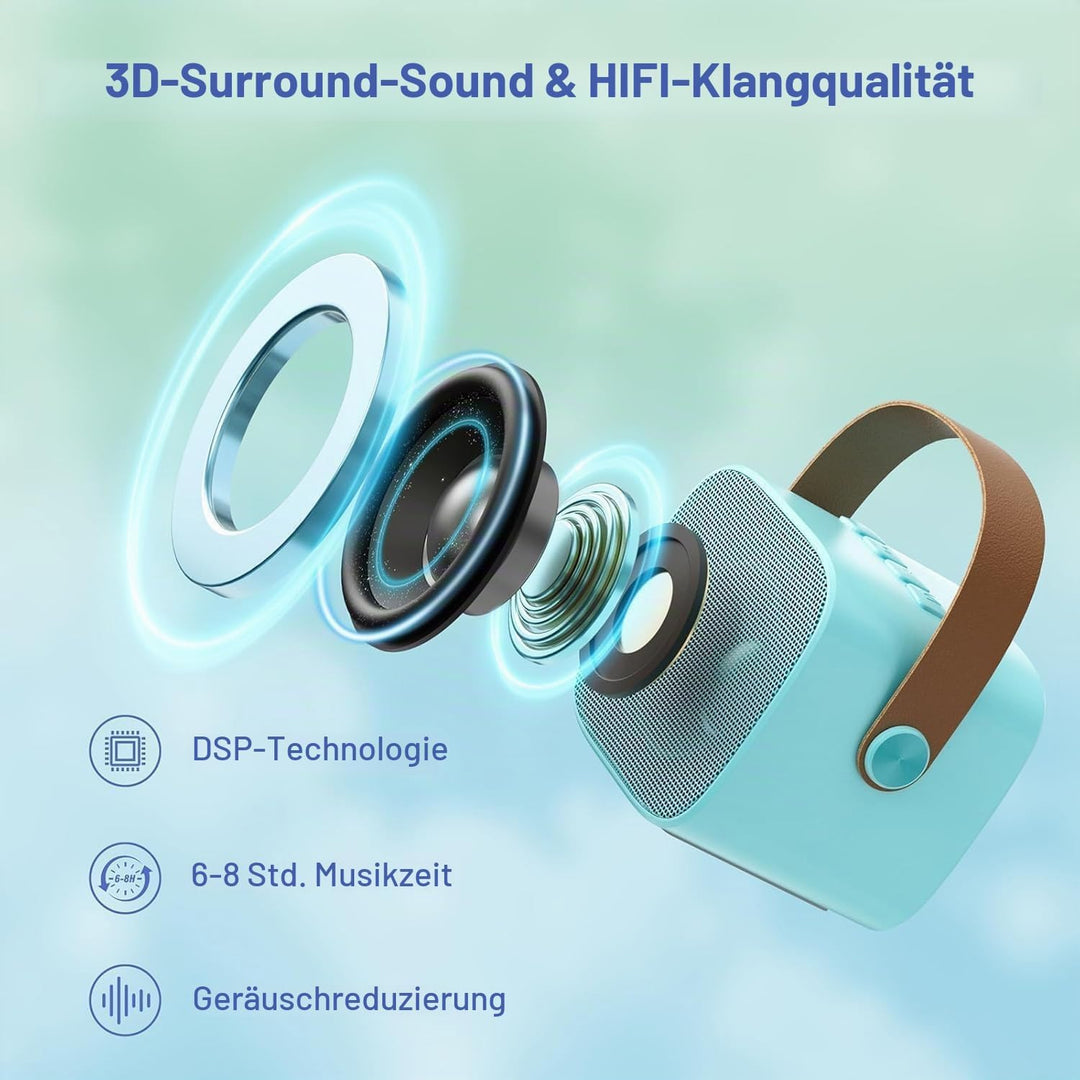 Mini-Karaoke-Maschine für Erwachsene, tragbarer Bluetooth-Lautsprecher mit 2 drahtlosen Mikrofonen f