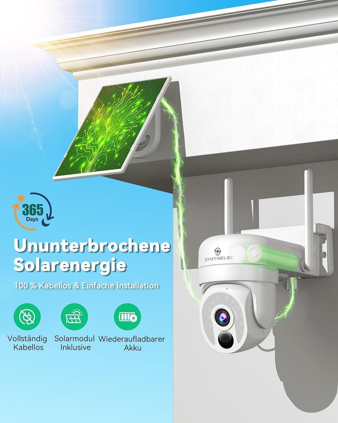 SYMYNELEC 2K Überwachungskamera Aussen Akku Solar 5GHz/2,4GHz WLAN 5 Ghz / 2,4 Ghz 2 Stück, 5 Ghz /