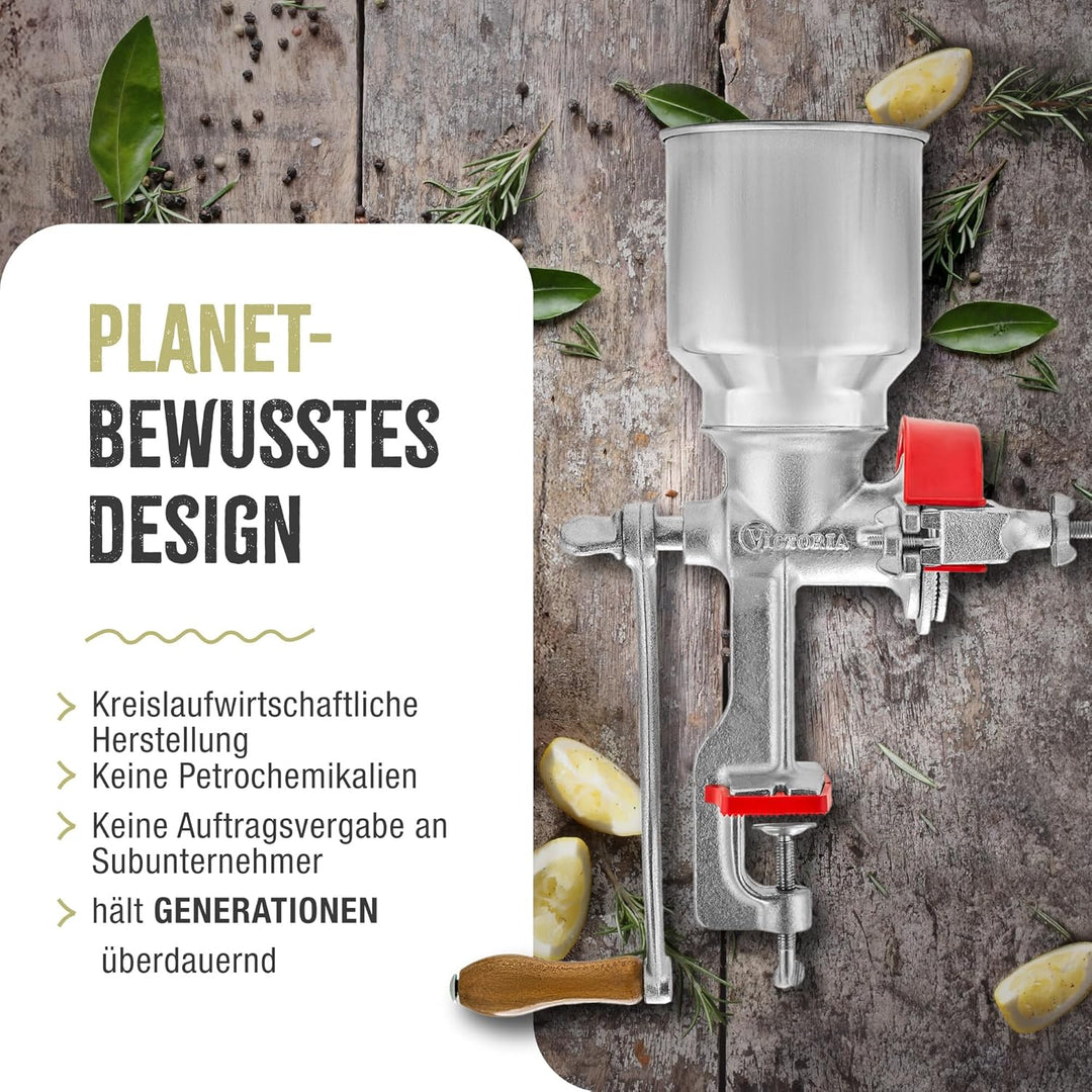 PORKERT VICTORIA Manuelle Getreidemühle mit hohem Trichter Maismühle, Malzmühle, Gusseisen, Grau Hig