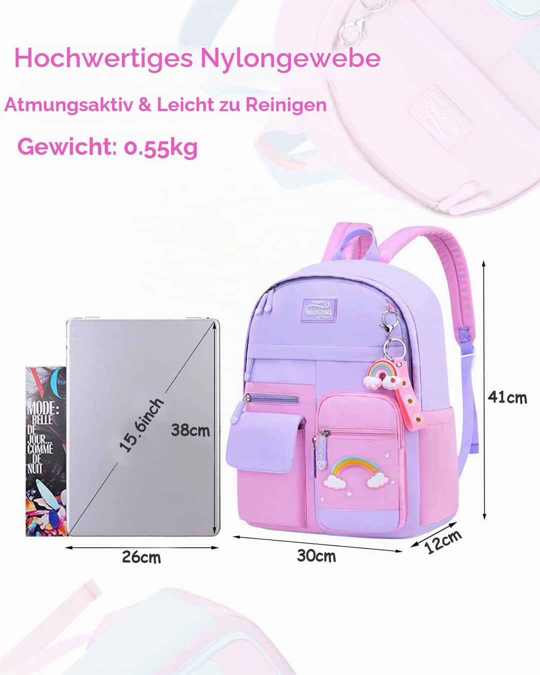 Amythe Kinderrucksack Mädchen,Rucksack Kindergarten,Schulranzen Mädchen 1-3. klasse, Leichte und Was