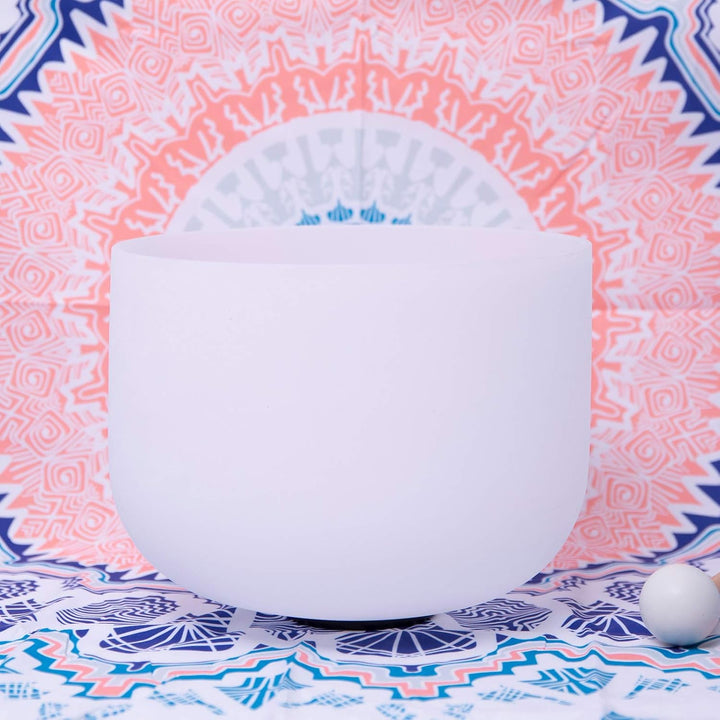 Klangschale aus mattiertem Quarzkristall, 432 Hz, C-Note, 25,4 cm, Schlägel und O-Ring 25 cm, 25 cm