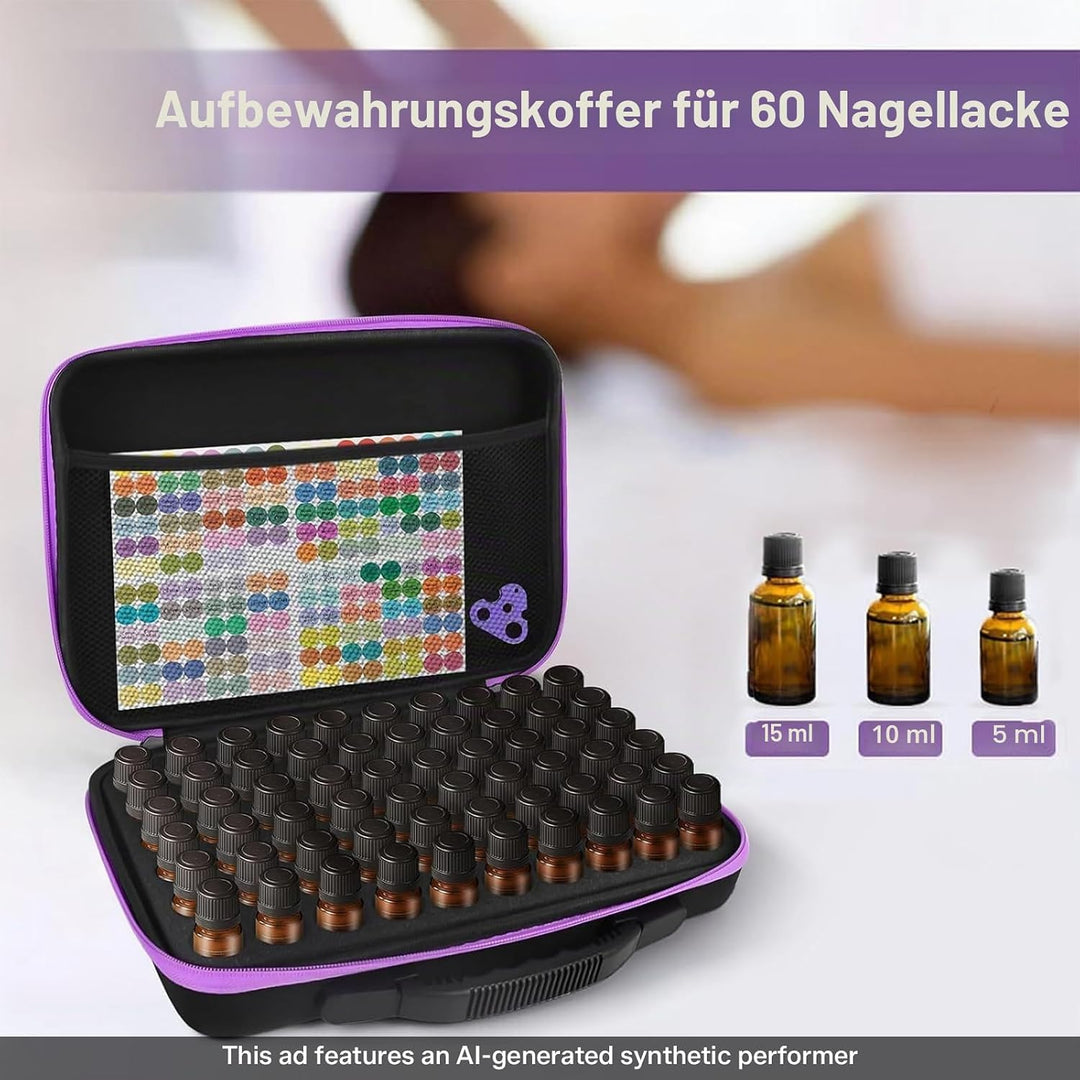 Aufbewahrung für ätherische Öle, 60 Gitter Tragetasche für ätherische Öle, Hartschalenkoffer, Reiset