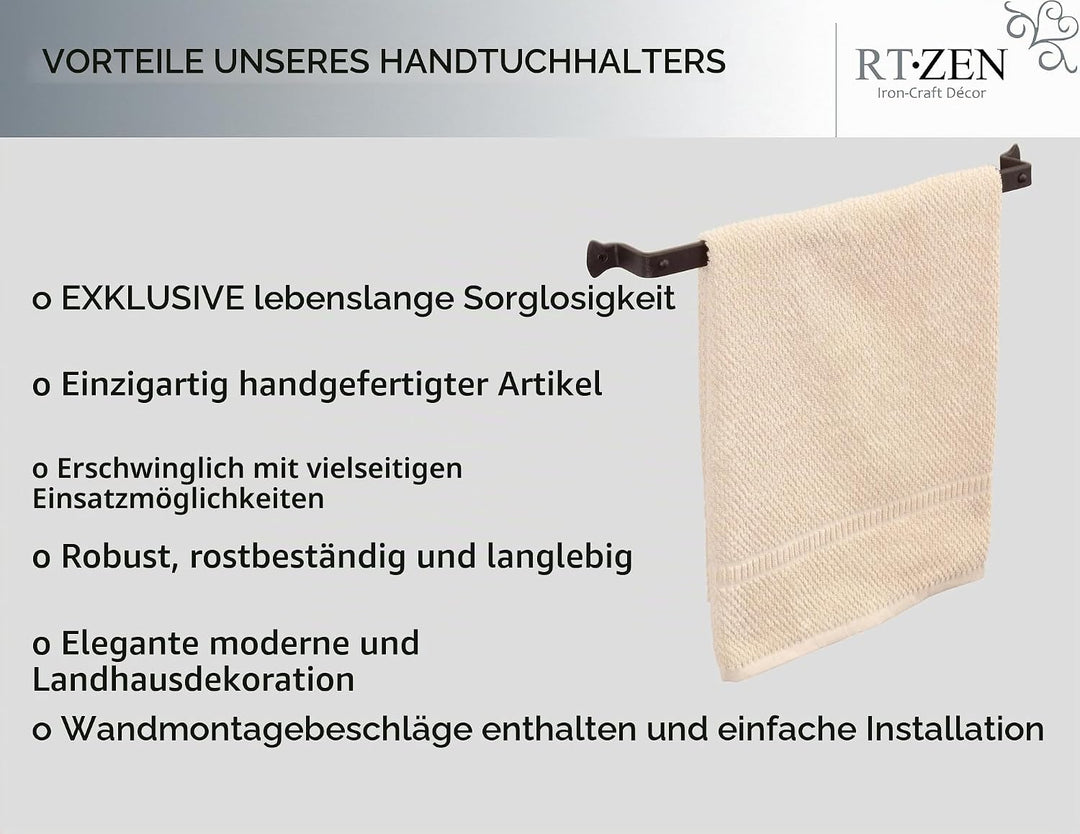 RTZEN Rustikaler moderner Handtuchhalter aus Schmiedeeisen | Schicker 43,2 cm für Küche, Bad Dekorat