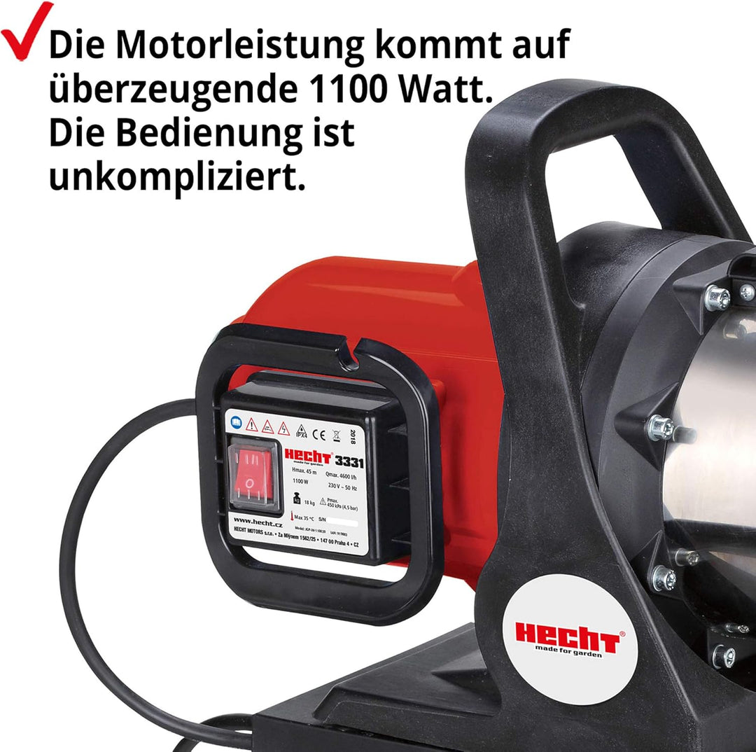 HECHT Hauswasserwerk (Brandneu) – 1100 Watt – Wasserpumpe – max. 8 m selbstansaugend – max. 4,5 bar